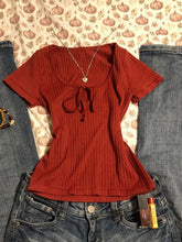 Bxoxo Solid color women's crop tops vintage Harajuku Y2K sweet fashion casual versatile tie string bow hip hop rock V-neck Street tops